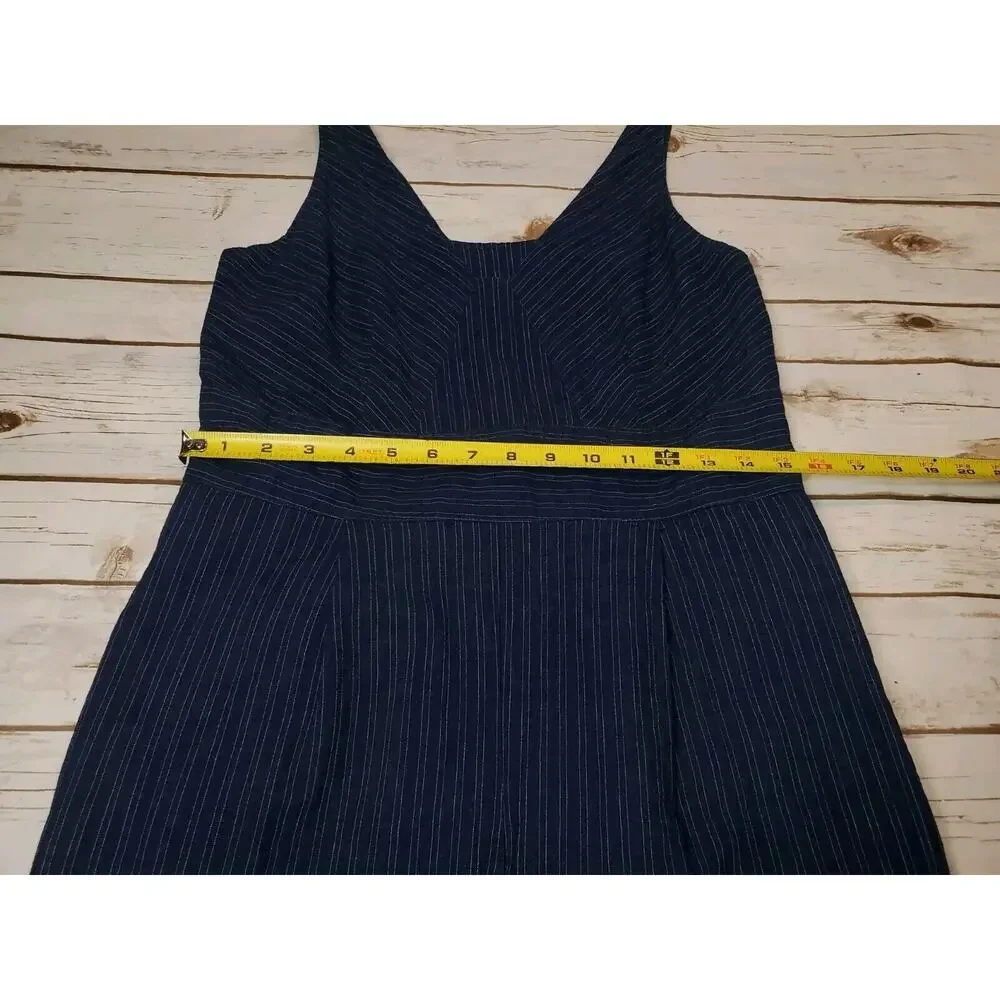 Banana Republic Womens 2 Jumpsuit Wide-Leg Crop Linen Pockets Indigo‎ Striped